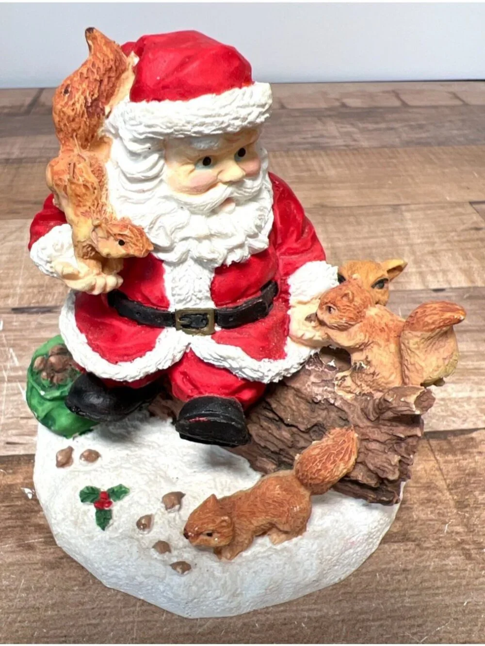 Vintage Santa Claus Figurine With Woodland Squirrels Christmas Collectible Decor